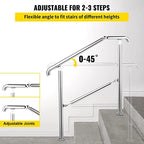 VEVOR Handrail for Outdoor Steps, 2-3 Steps Outdoor Handrail, Adjustable Stainless Steel Staircase Handrail, Thickened Stair Railings for Porch Railing, Deck Handrail