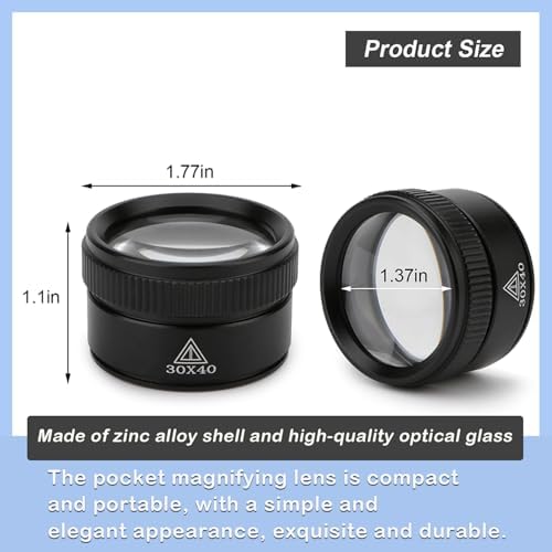 Rongon 30X Portable Pocket Reading Magnifier Optics Loupes Mini Desk Magnifier Loop Microscope Magnifying Glass Lens for Jeweler Stamps Maps Antiques Magazines Electronics (30X 40MM)
