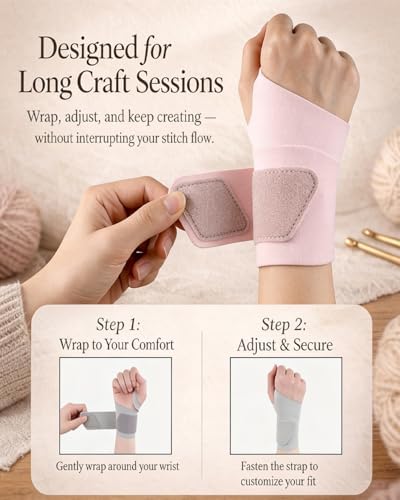 2-Pack Handicraft Wrist Wraps,Adjustable Premium Wrist Brace for Women&Men,Elastic Compression Sleeves Support Strap with Thumb Loop,Working Golf Protector Soft Ace Yoga,Arthritis-Right&left(Pink)