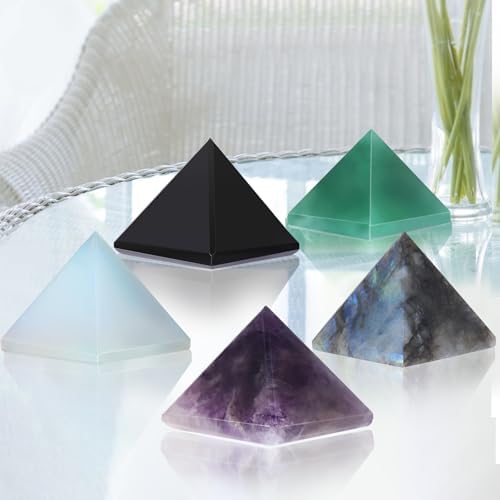 Natural Amethyst Healing Crystal Pyramid Sculpture - Sacred Geometry Energy Generator for Meditation Spiritual Growth Chakra Balancing Feng Shui Home Office Decor Handcrafted Quartz Manifestation