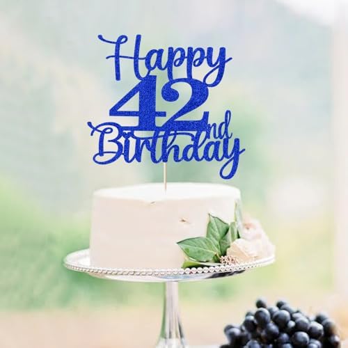 Kaoenla Glitter Happy 42nd Birthday Cake Topper- Hello 42, Cheers to 42 Years!" – 42nd Anniversary & Birthday Party Decorations