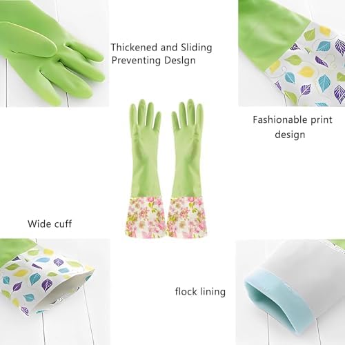 KINGFINGER Rubber Latex Waterproof Dishwashing Gloves for Kitchen,Precision Flocking Household Cleaning Gloves 2 pairs