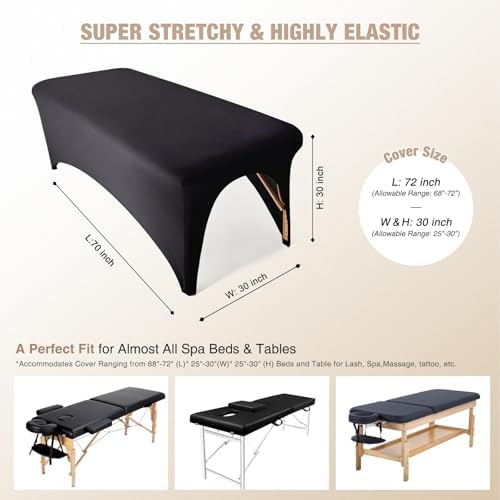 Lash Bed Cover Professional Stretchy Spa Bed Cover Reusable Massage Table Cover Beauty Bed Protective Topper, Excellent for Lash Extension, Massage, Spa, Beauty Salon, Wax, Tattoo (Black)
