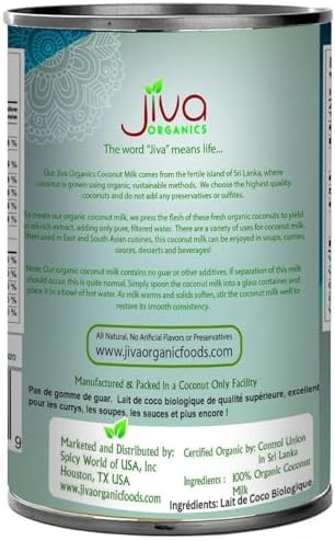 Organic Coconut Milk 13.5 Ounce (Pack of 12) - Unsweetened, Premium FULL 18% Fat, Vegan, Paleo, No Guar Gum, BPA Free, Keto Friendly by Jiva Organics