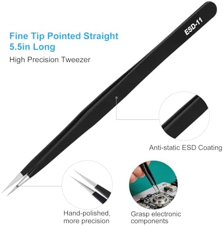 3PCS Precision Tweezers Set, Upgraded ESD high-end anti-static for Craft, Electronics, Soldering, Laboratory Work, Soldering, Model, Eyelash Extensions, Nail stickers, Jewelry-Making