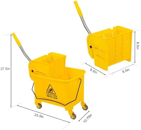 Generic 20L/5.28 Gallon Side Press Wringer Combo Mop Bucket, Commercial Mop Bucket with Wheels