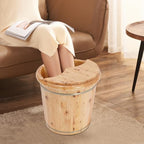 Wood Foot Bath Bucket with Lid & Stool, 16 inch Thickened Wooden Foot Bath Tub Footbath Barrel Portable Pedicure Bowl Soaking Tub for Home Spa, Massage, Sauna (with Wooden Stool)