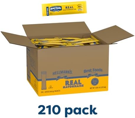 Best Foods Real Mayonnaise Stick Packets Easy Open, Condiment for Sandwiches, Salads, Mayo Made with 100% Cage Free Eggs, Gluten Free, 0.38 oz, Pack of 210