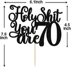 Happy 70th Birthday Cake Topper, 70 & Fabulous, Cheers to 70 Years Cake Decor, Funny 70th Birthday Decorations Men Women Black Glitter