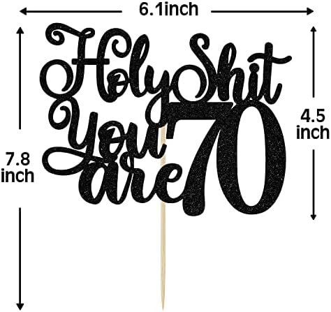 Happy 70th Birthday Cake Topper, 70 & Fabulous, Cheers to 70 Years Cake Decor, Funny 70th Birthday Decorations Men Women Black Glitter