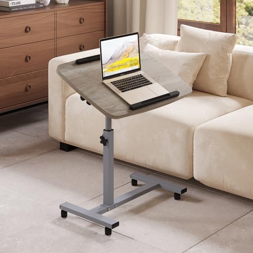 Furist Adjustable Overbed Bedside Table with Wheels Hospital Bed Table Portable Computer Stands Movable Desk Computer Table for Bed Laptop Stand for Couch
