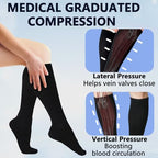 +MD Cotton Compression Socks for Women & Men 4/6 Pairs 15-20mmHg Knee High for Sports, Travel, Nursing Long Sitting Standing