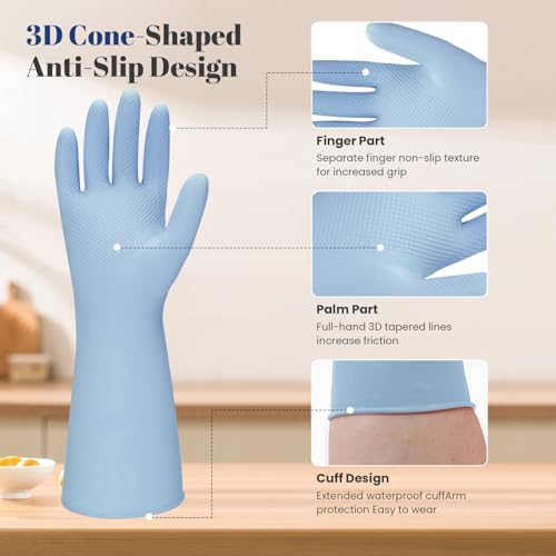Rubber Kitchen Dishwashing Gloves - 3 Pairs Reusable Household Cleaning Gloves, Flexible and Durable & Non-slip Cleaning Gloves, Great for Kitchen, Bathroom, Laundry (Medium, Pink+Green+Blue)