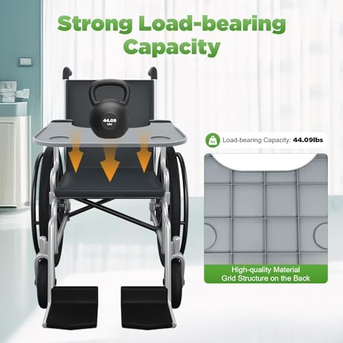 22.83 * 20.67in Abs Removable Wheelchair Tray Table W/2 Cup Holders,Disabled Portable Lap Tray,Detachable Wheelchair Table Accessory Attachment,Adult Wheelchair Tray for Eating, Reading, Resting.