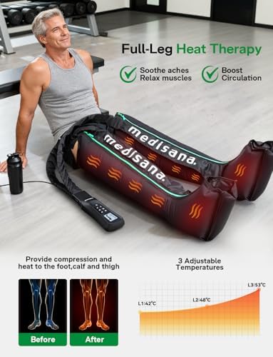 Medisana Leg Massager with Heat and Compression, Full Leg & Foot Massager Compression Boots with 6 Modes, 5 Intensity and 3 Heat for Circulation and Pain Relief