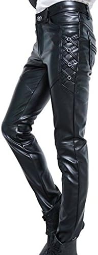 Idopy Men`s Black Slim Fit Soft PU Faux Leather Biker Pants
