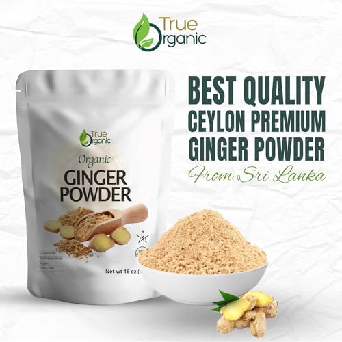 True Organic Ceylon Ginger Powder, 1 Pound Bulk Bag, Certified USDA Organic & Kosher, Non-GMO, Organic Ginger Powder Pure Ceylon Quality,Great for Baking, Cooking & Tea.