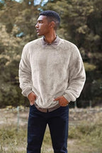 Mens Fuzzy Sherpa Sweatshirt Long Sleeve Fluffy Crew Neck Pullover Cozy Basic Unisex Fall Winter Warm Tops