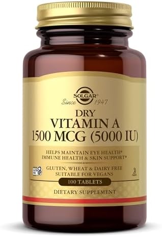 Solgar Dry Vitamin A 1500 mcg (5000 IU), 100 Tablets - Supports Healthy Eyes, Skin & Immune System - Non-GMO, Vegan, Gluten Free, Dairy Free, Kosher - 100 Servings