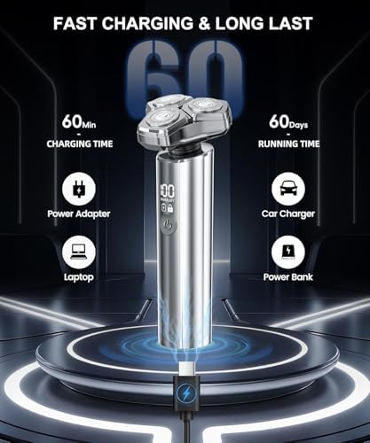 Electric Razor for Men，10,000RPM High-Speed Motor, IPX8 Waterproof, USB Fast Charging, Quick Charge & Travel Lock,Upgraded Soul Gray