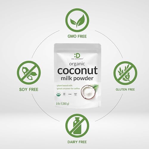 Unsweetened Organic Coconut Milk Powder, 3lbs – Dairy Free Creamer Alternative – Sugar Free Raw Flavor – Rich Source of MCT Oil – Great for Coffee or Tea – Non-GMO, Plant Based, Keto
