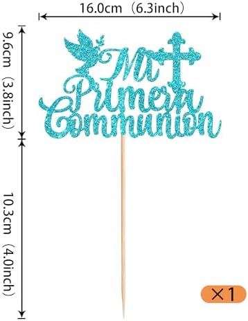 1 Pack Spanish Mi Bautizo Cake Topper with Glitter Cross Holy First Communion Baptism Cake Toppers Picks Religious God Bless Baptism Theme Baby Shower 1st Birthday Party Decorations Supplies Blue