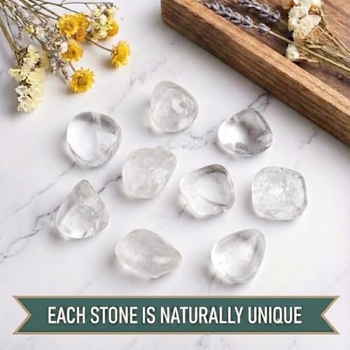 Super Large Polished Clear Quartz Healing Crystal Stones - 2 Pcs of 1.2" Worry Stone for Anxiety, Pocket Palm Gemstones Handpicked Natural Tumbled Rocks for Meditation, Reiki, Chakra, Home Decor