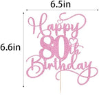 Pink Happy 80th Birthday Cake Topper 1pcs Glitter Cake Topper for Eighty Birthday/Anniversary Theme Party Cake Decorations Supplies (80th)