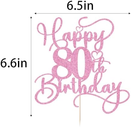 Pink Happy 80th Birthday Cake Topper 1pcs Glitter Cake Topper for Eighty Birthday/Anniversary Theme Party Cake Decorations Supplies (80th)