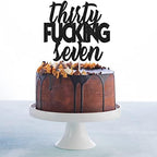 Thirty-Seven Glitter Black Happy Birthday Cake Topper - Cheers To 37th Birthday - 37 Years Old Anniversary Party Cake Centerpieces Topper Decorations