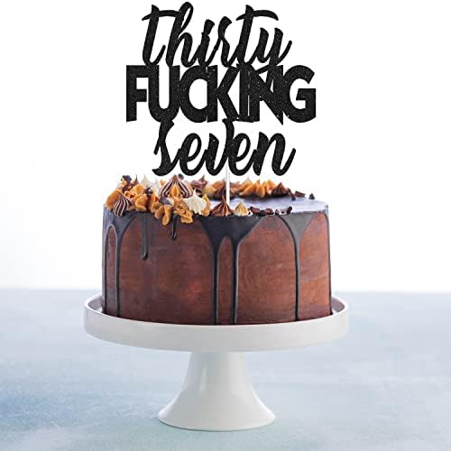 Thirty-Seven Glitter Black Happy Birthday Cake Topper - Cheers To 37th Birthday - 37 Years Old Anniversary Party Cake Centerpieces Topper Decorations