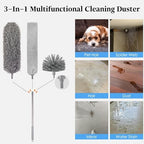Cobweb Duster with Extension Pole, Washable Cleaning Microfiber Feather Duster 5-in-1 Kit with 3 Duster Heads, 100'' Bendable Extendable Long Duster for High Ceilings, Fans, Blinds, Furniture & Car