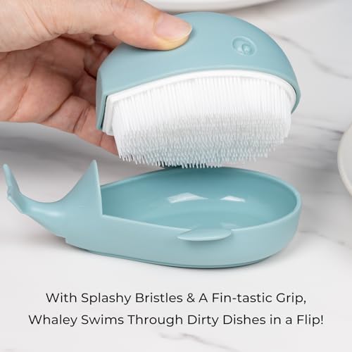 Whale Dish Brush – Cute Whale Scrub Brush for Dishes & Veggies, Palm Cleaning Brush, Funny Kitchen Gadget, Sink Accessories, Unique Gifts for Women, Housewarming or White Elephant Gifts