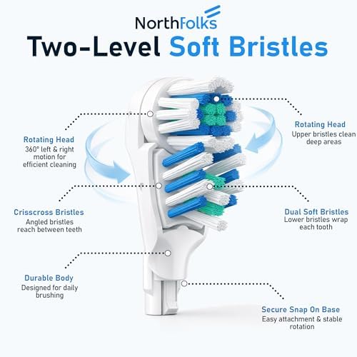 4 Pcs Replacement Toothbrush Heads with Soft Bristles | Dual Clean Toothbrush Heads Compatible with Oral-B Cross Action 3733 4732 4734 Models – Dual Cleaning