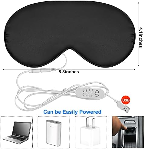 2 Pieces Silk Heated Eye Mask for Dry Eyes USB Steam Warm Compress for Puffy Eyes Adjustable Temp Sleep Eye Mask for Dry Eye, Chalazion, Blepharitis, Stye (Black, Pink)