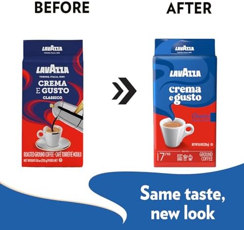 Lavazza Crema e Gusto Ground Coffee, Medium Roast, Arabica and Robusta Blend, 8.8 oz Brick (Pack of 4)