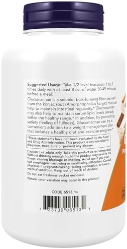 NOW Foods Supplements, Glucomannan (Amorphophallus konjac) Pure Powder, Supports Regularity*, Healthy Weight Management*, 8 Ounce (Pack of 1)