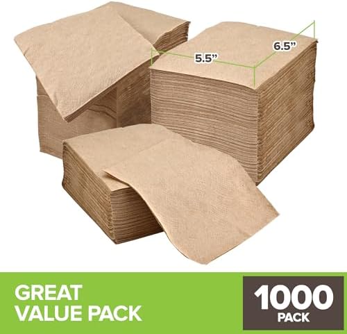 Brown Disposable Paper Napkins (1000 Count), Eco Friendly Tan Napkins Bulk for Restaurants, Dinner Parties and Crafts
