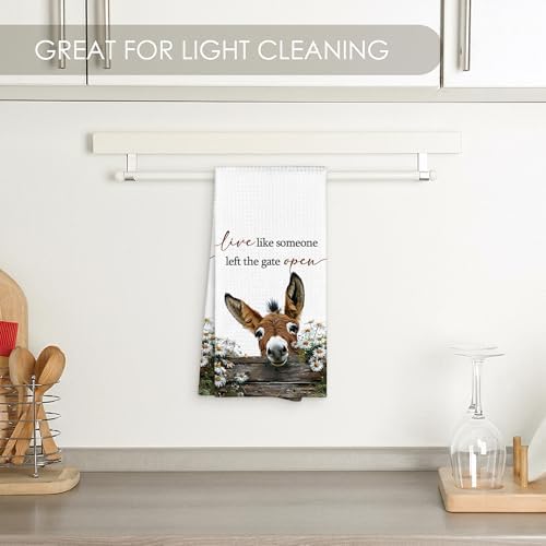 Farmhouse Donkey Kitchen Towel Gifts for Donkey Lovers Decorative, Live Like Someone Left The Gate Open Dish Towels Tea Towels, Donkeys Hand Towel for Kitchen Bathroom Decor 16x24