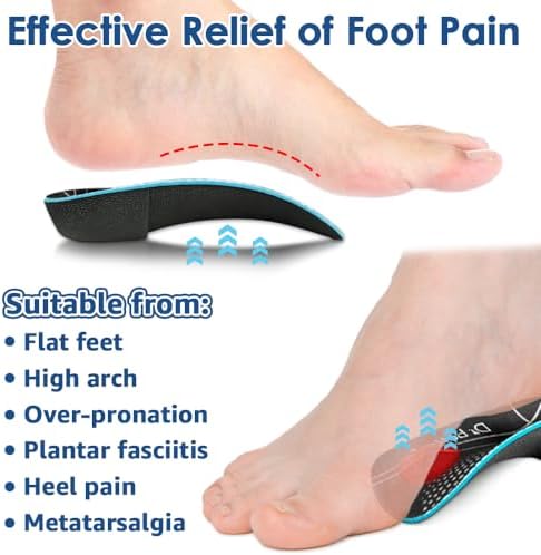 3/4 Plantar Fasciitis Insoles, High Arch Support Inserts for Flat Feet, Over-Pronation and Foot Pain, Metatarsal Support Insoles for Metatarsalgia (Small(Men's 5-6, Women's 6-7))