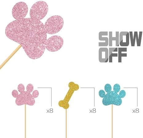 Dog Paw Print Cupcake Toppers/Dog Puppy Birthday Cupcake Toppers/Baby Shower/Children Birthday Sign Pet Puppy Party Cupcake Decor Glitter 24 Pcs