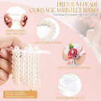 HIONXMGA Corsage Wristlet Band Elastic Pearl Wrist Corsage Bracelets Bands for Women, Stretch Pearl DIY Handmade Prom Flower Supplies Accessories for Wedding Graduation Party