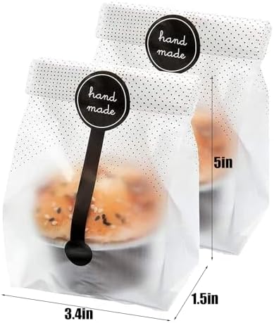 (200Pcs)100pcs Translucent Plastic Bags/Bakery Bags with 100pcs Hand made Stickers for Cookie Cake Chocolate Candy Snack Wrapping Good for Bakery Party Supplies
