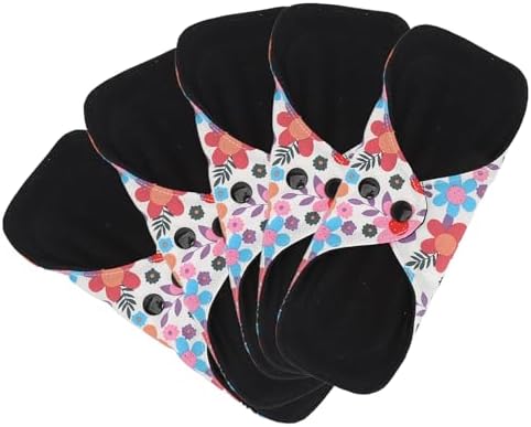 5Pcs Reusable Sanitary Pads, Washable Black Cloth Menstrual Pads Menstrual Towel Sanitary Napkins, Reusable Menstrual Pads Breathable Highly Absorbent Cotton (S)