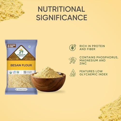 24 Mantra Organic Besan/Gram Flour/Besan Pindi - 100% Organic | Chemical Free & Pesticides Free | Uniform Particle Size | Unadulterated 1 LB