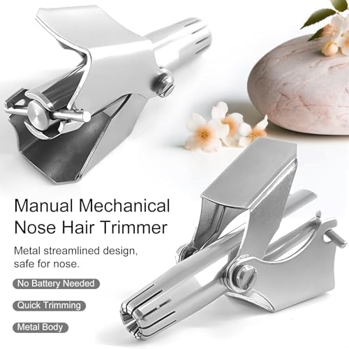 Manual Nose Hair Trimmer for Men & Women, Stainless Steel, Waterproof, No Battery Needed with Cleaning Brush Trimmer for Ear,Moustache and Whiskers Hair, Metal