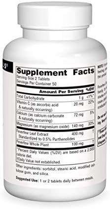 Source Naturals Feverfew Extract - Supports Healthy Brain Function* - 100 Tablets