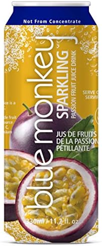 Blue Monkey Sparkling Passion Fruit Juice - Real Fruit Juice, No Sugar Added, All Natural, Lightly Carbonated, Halal Certified - Refreshing Tropical Sparkling Water Alternative - 11.2oz (330ml) 12 Pack