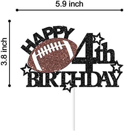 Football Happy 4th Birthday Cake Topper - Football/Sport Theme Birthday Party Decorations for Boys - Four Years Birthday Party Supplies