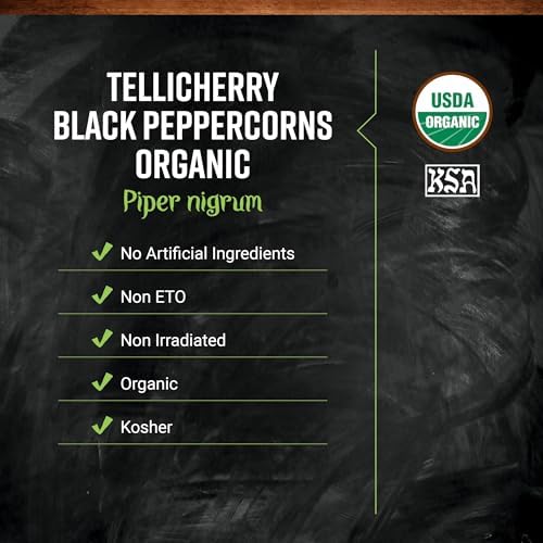 Frontier Co-op Black Peppercorns Whole, 1lb Bulk Bag - Tellicherry Black Pepper - Organic Peppercorns for Grinder Refill, Cooking, Pickling, and More | 16 Ounce (Pack of 1)